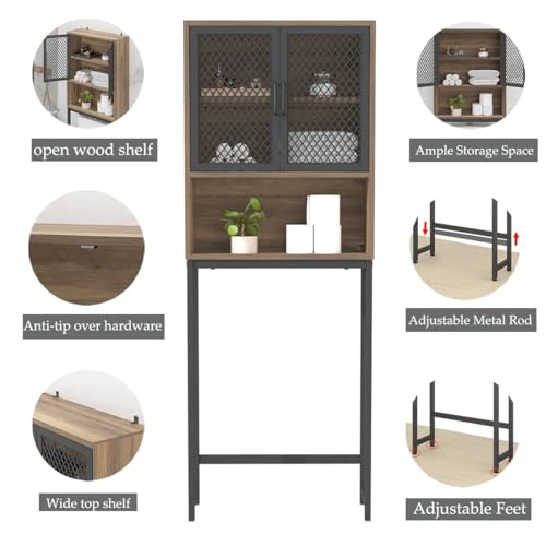 Launica Bathroom Organizer Over Toilet, Over The Toilet Storage Cabinet, Wood Metal Bathroom Space Saver Stand Behind Toilet, Industrial Freestanding Rack Above Toilet with Shelf, Rustic Oak - color: Rustic Oak