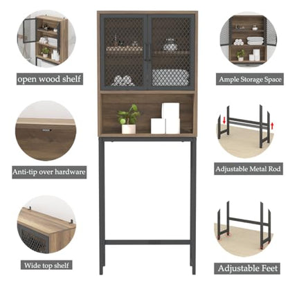 Launica Bathroom Organizer Over Toilet, Over The Toilet Storage Cabinet, Wood Metal Bathroom Space Saver Stand Behind Toilet, Industrial Freestanding Rack Above Toilet with Shelf, Rustic Oak - color: Rustic Oak