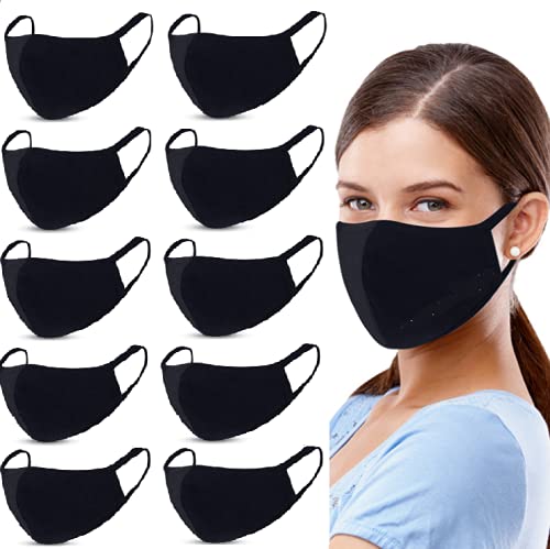 GALAXYLENSE 5 Packs Cotton Washable,Reusable Black Face Mask, Mouth Cover Breathable For Personal Care Protection - color: Black Packs 10