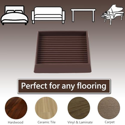 3x3 Square Rubber Furniture Caster Cups, Anti-Sliding Furniture Pads Bed Stopper Floor Protectors with Grip - Protect Any Flooring - size: 8 Pcs Brown
