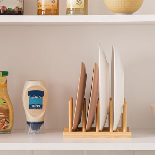 HBlife 4pcs Bamboo Dish Plate Bowl Cup Book Pot Lid Cutting Board Drying Rack Stand Drainer Storage Holder Organizer Kitchen Cabinet（Keep Dry） - color: Bamboo 4 Slots 4pcs