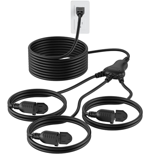 PLUGTUL 42FT Outdoor Extension Cord with Multiple Outlets, 1 to 3 Splitter Max 30FT End to Male Plug (Total 42FT) 16/3 SJTW Waterproof Power Cord for Halloween Christmas, ETL Listed, Black - color: Black, size: 42FT