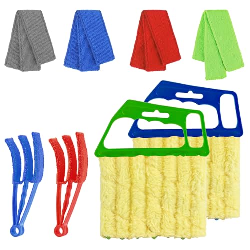 4pcs Window Venetian Blind Cleaner Duster Tool,Blind Duster for Cleaning,Microfiber 7Finger Duster Brush Dusting Cleaner Tool ，for Window Shutters Air Conditioner,with 4 Cloth Cover(Blue/Green) - color: 4pcs - Blue/Green