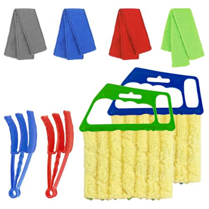 4pcs Window Venetian Blind Cleaner Duster Tool,Blind Duster for Cleaning,Microfiber 7Finger Duster Brush Dusting Cleaner Tool ，for Window Shutters Air Conditioner,with 4 Cloth Cover(Blue/Green) - color: 4pcs - Blue/Green