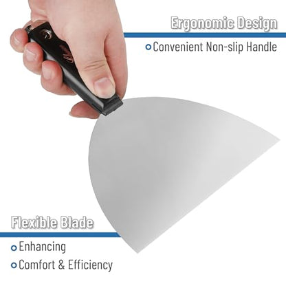 Bates- Putty Knife, 8 Inch, Plastic Handle, Carbon Steel, Flexible, Metal Scraper, Drywall Spackle Knife, Metal Paint Scraper Tool, Putty Knife Scraper, Wall Scraper - color: Black, size: 8 Inch