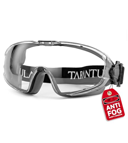 Tarantula ANSI Z87.1+ Safety Goggles Over Glasses, Anti-Fog & Anti-Scratch, Adjustable Strap, Lab Eye Protection, Woodworking - color: Clear & Grey