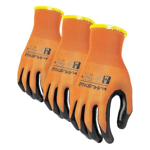 MANUSAGE Safety Work Gloves for Men and Women - Nitrile With Touchscreen Fingers and Grip - Mechanics Gloves (Size XL, Orange, 6-Pairs) - color: Orange, size: X-Large (Pack of 3), style: 6 Pairs