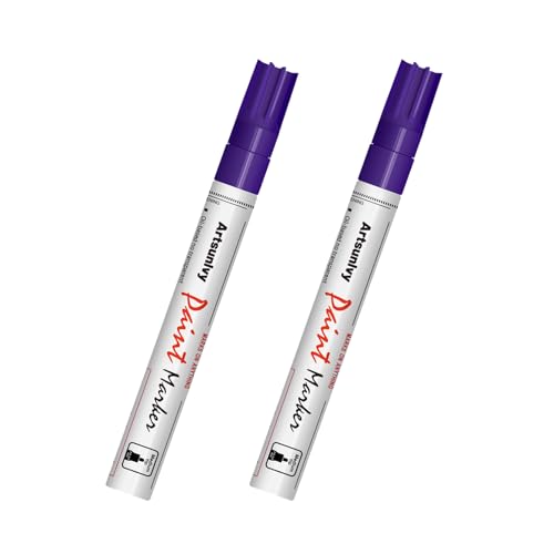 Purple Paint Pens Permanent Markers - 2 Pack Paint Markers for Metal, Rubber,Wood, Rocks, Canvas, Plastic, Dark Surface, Craft Art Supplies, Medium Tip, Quick Dry, Waterproof - color: Purple