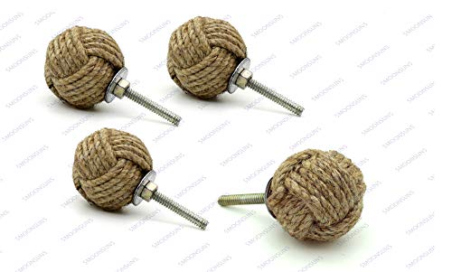 5MOONSUN5's Jute Rope Knot Drawer Pulls and Knobs for Cabinets, Wardrobes & Kitchen Cupboards Nautical Hardware Vintage Decor, 35 mm, Pack of 4 - color: Pack of 4
