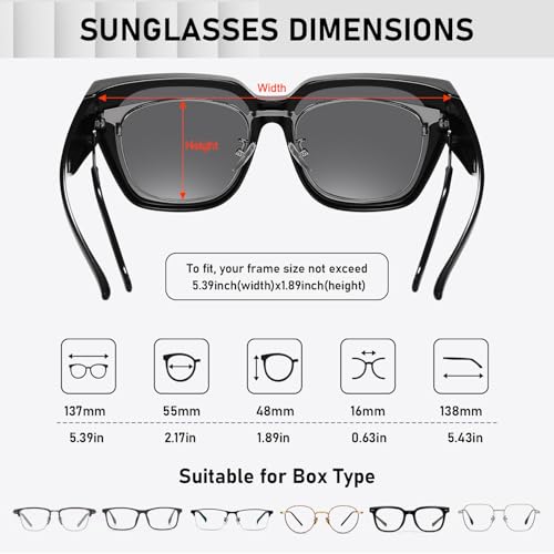 HAOLOTA Polarized Fit Over Glasses Sunglasses for Women Men Trendy Square Wrap Around Shades UV Protection - color: L Size 15 Black/Silver
