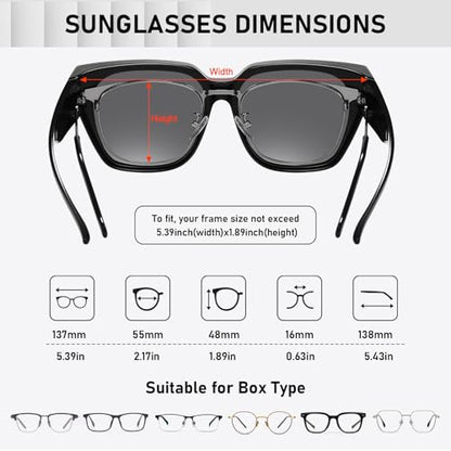 HAOLOTA Polarized Fit Over Glasses Sunglasses for Women Men Trendy Square Wrap Around Shades UV Protection - color: L Size 15 Black/Silver