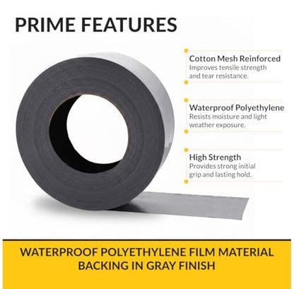 Brixwell Duct Tape Heavy Duty 3 Inch x 45 Yards Gray, Waterproof Adhesive Roll with Reinforced Cotton Mesh Backing, Professional Grade for Indoor Outdoor Repairs, Sealing, Bundling, Packaging Use - size: 3" x 45 yards