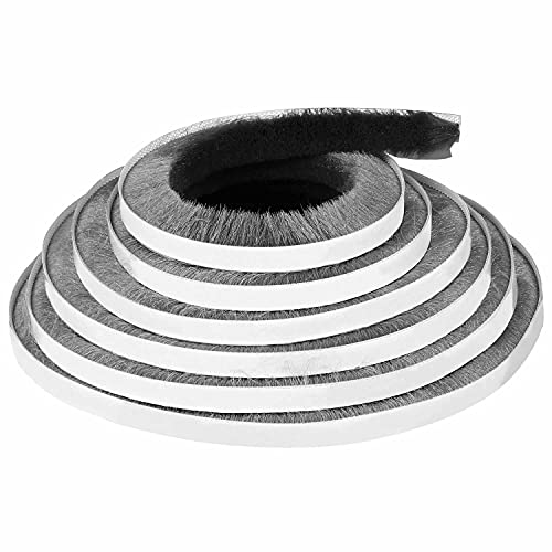 Door Brush Seal, 33Feet, Felt Pile Weather Stripping for Doors, Weather Strip for Windows Cabinet, Self Adhesive Draft Blocker, Dust Stopper Sliding Door Seal Winter, Grey 10m - size: 33Feet x 0.2in Brush x 0.4in Backing