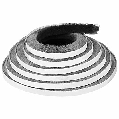 Door Brush Seal, 33Feet, Felt Pile Weather Stripping for Doors, Weather Strip for Windows Cabinet, Self Adhesive Draft Blocker, Dust Stopper Sliding Door Seal Winter, Grey 10m - size: 33 Feet