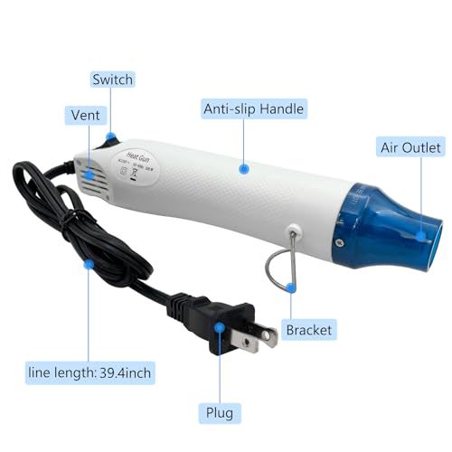 Mini Heat Gun, Portable Hot Air Gun Tool for DIY Crafts Heat Shrink Gun for Epoxy Resin, Embossing, Shrinking Wrapping Drying Paint Removing Stickers (White) - color: White