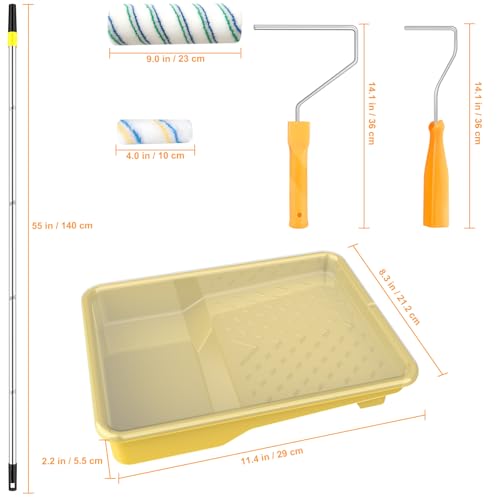 Leshein Paint Roller Kit with Extension Pole, Paint Brushes Set for Walls, Painting Supplies for Home Interior with Paint Brush, Paint Rollers, Paint Tray, Paint Tray Liner, Scraper etc.