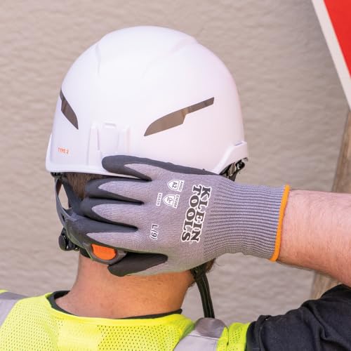 KLEIN TOOLS 60585 Work Gloves, Knit Dipped Cut Resistant ANSI A2 Nitrile Coated Gloves, HPPE Fabric, Touchscreen Capable, Large, 2-Pair - size: Large