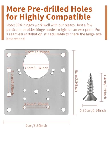 12PCS Upgraded Cabinet Hinge Repair Plate Kit: FOGZUVR Durable Door Hinge Mounting Plate Stainless Steel, Large Cabinet Fix Board with Screws for Kitchen Cabinet, Cupboard Doors and Furniture