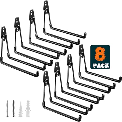 HUPBIPY Heavy Duty Garage Hooks 8 Pack, 7.7 inch U Shaped Long Hanger, Wall Mounted Storage System, Power and Garden Tool Organizer, for Hanging Ladders, Bikes, Hose, Bulk Items and More - color: Black 8Pack, size: 7.7inch U Hook