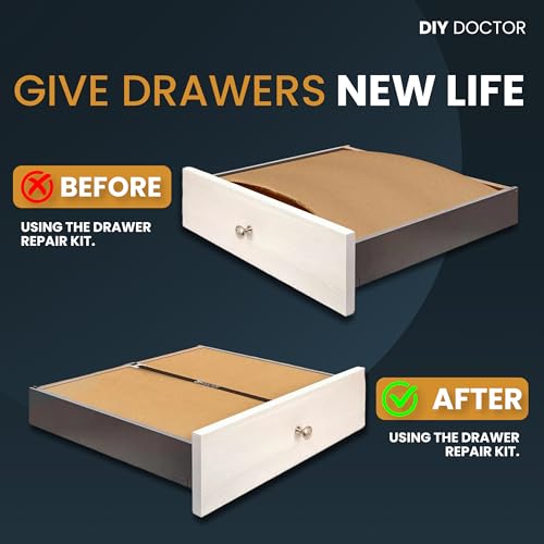 DIY Doctor Drawer Repair Kit (6 Pack) – Fix Sagging Kitchen Drawers – Front Fixing Brackets & Bottom Support – Replacement for Damaged Units – Draw Strengthener Pack - size: 6x Drawer Kit
