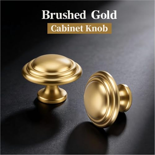Gobrico 5 Pack 1-3/8 Inch Cabinet Knobs, Brushed Gold Dresser Knob, Brushed Brass Round Bifold Kitchen Wardrobe Drawer Knob - color: Brushed Gold