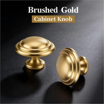 Gobrico 5 Pack 1-3/8 Inch Cabinet Knobs, Brushed Gold Dresser Knob, Brushed Brass Round Bifold Kitchen Wardrobe Drawer Knob - color: Brushed Gold