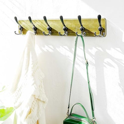 Dseap Coat Rack Wall Mounted - 24" Long 6 Tri Hooks, Heavy Duty Wooden Wall Coat Hanger Coat Hook for Clothes Hat Jacket Clothing, Weathered Green and Black, Pack of 2 - color: Weathered Green & Black, size: L=24"