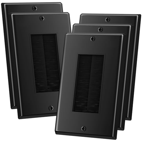 Brush Wall Plate, 5 Pack Single Gang Wall Plate Cable Pass Through for Low Voltage Wires, Cord Hider for Wall Mount TV, Black - color: Black