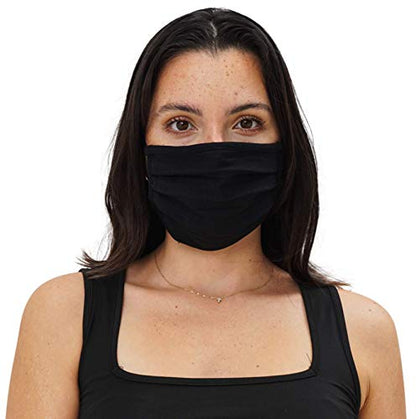 Simlu 6 Pack Unisex Reusable Pleated Fabric Face Mask with Adjustable Elastic, 2 Layer, Washable, Nose Wire Black Cloth Fits Men Women and Kids (OS Fits All, 6 Pack)