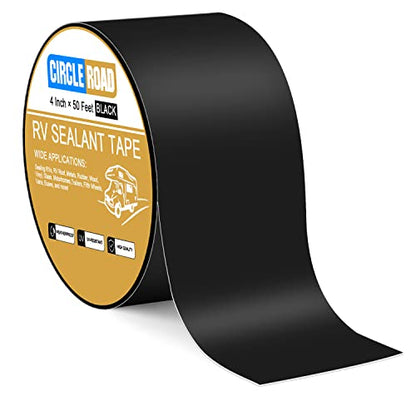 CircleRoad Butyl Sealant Waterproof Tape, RV Roof Tape Black, 4 Inch X 50 Feet RV Repair Sealant Tape, Stop Camper Roof Leaks, UV-Resistant, Weatherproof and Reliable (4In-50FT Black) - style: 4In-50FT Black