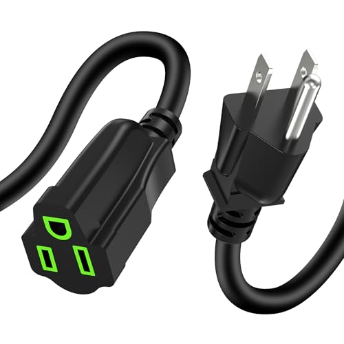 Power Extension Cord 2FT/24Inch, Short 3 Prong Electric Extension Cable Outlet Saver, Single Outlet, Outdoor and Indoor, Heavy Duty, Waterproof, Flexible, 16 AWG, SJTW, 13A 125V Extender Wire(Black) - size: 2 FT
