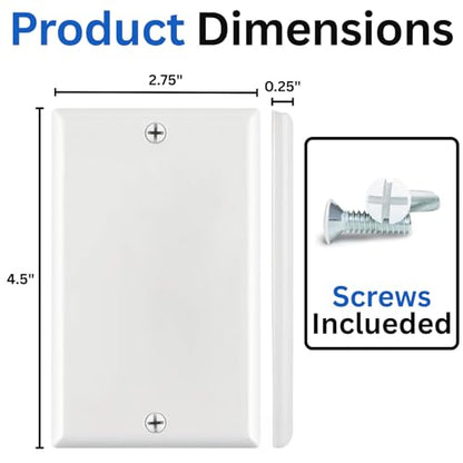 Cmple - 1 Gang Blank Wall Plate, Standard Size, Polycarbonate Thermoplastic Panel GFCI Wall Plate with Screws - White - color: Blank 1 Gang White, size: Single