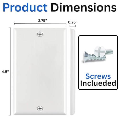 Cmple - 1 Gang Blank Wall Plate, Standard Size, Polycarbonate Thermoplastic Panel GFCI Wall Plate with Screws - White - color: Blank 1 Gang White, size: 10 Pack