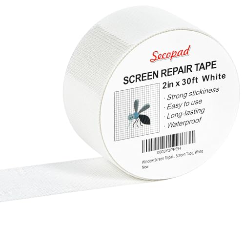 Secopad White Window Screen Repair Tape, 2 in X 30 FT (360IN) Kit for Windows or Doors, Strong Adhesive Patch Fiberglass Mesh Repair - color: White, size: 2IN x 30FT