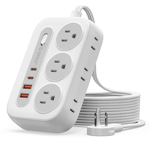 ORICO Surge Protector Power Strip, PD20W Multiple Outlets Extension Cord with 6 AC Outlets and 4 USB Charging Ports (2 USB-C), 45° Flat Plug, 10 Ft Mountable Outlet Extender for Home/Office/Dorm - OG - color: White, size: 10ft