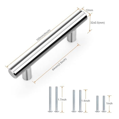 Probrico 5 Pack Hole Centers (64mm) 2-1/2inch Polished Chrome Kitchen Cabinet Handles Stainless Steel Polished Chrome Cabinet Pulls Euro Style Pull Handle for Cabinets and Drawers Total Length 4inch - color: Polished Chrome, size: Hole Centers: 2-1/2"