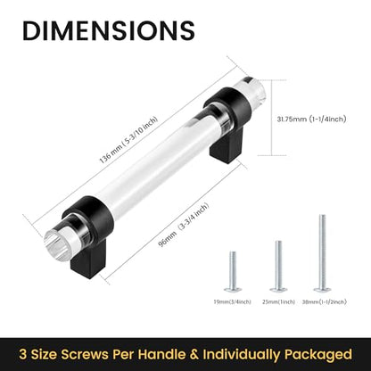 5 Pack Clear Glass Crystal Drawer Pulls and Handles, 3-3/4 Inch Matte Black Cabinet Pulls for Kitchen (96mm) - color: Matte Black, size: Hole Center : 3-3/4 Inch (96mm), style: 5 Pack