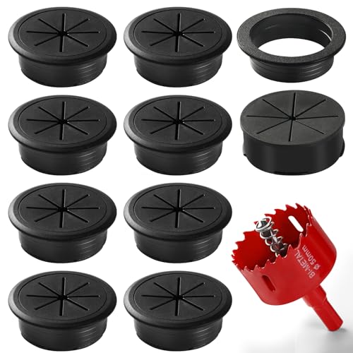 Desk Grommet 2 Inch (50 mm) 8 Pieces, Desk Hole Cover for Cables Black, ABS Plastic Grommet Hole Cover with Hole Saw for Wires Cables Through the Countertop by XIOGZAXI - color: Black-M, size: 2 Inch