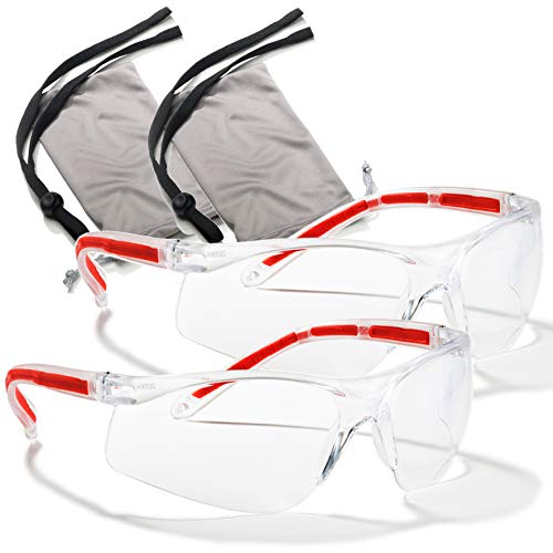 Clear Eye Protection Safety Glasses - Comfort Eyewear with Our Superlite, Super Clear Lens Technology (2 Clear Pair, 2 Cases, 2 Neck Cords)… - color: 2 Clear Pair, 2 Cases, 2 Neck Cords - Shooting Glasses, Sports Safety Goggles