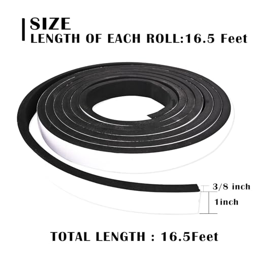 High Density Weather Stripping - 1 Inch Wide x 3/8 Inch Thick, Self-Adhesive Foam Insulation Strip for Door & Window AC, 16.5 Feet - size: 1In x 3/8In x 16Ft