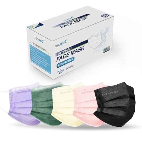 FriCARE Made in USA Disposable Face Masks, 3-Ply ASTM Level 3 Medical Grade, Breathable & Comfortable for Adult Daily Work/Sun Protection, 50 Pack Peacock Majesty - color: Peacock Majesty