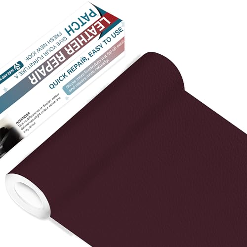 Leather Repair Patch Tape,16x63 inch Self Adhesive Leather Patches for Furniture,Vinyl Leather Repair Kit for Couches,Car Seats,Sofas,Office Chairs,Burgundy - color: Burgundy, size: 16*63inch