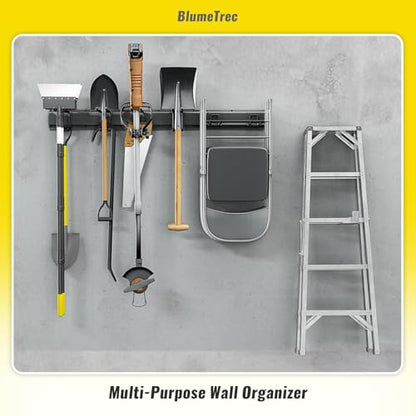 Garage Tool Organizer Wall Mount, 96" Heavy-Duty Metal Wall Organizer, 6 Rails with 12 Adjustable Hooks, Garden Storage Rack for Organization, Sturdy Tool Hanging Holder for Shovel Shed Yard - size: 96" 6 panels & 12 hooks