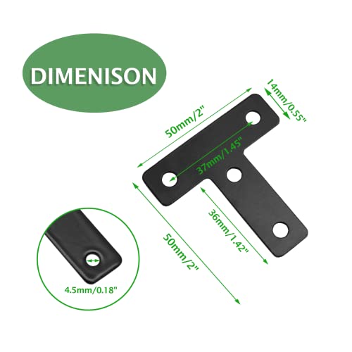 Uenhoy 20 Pcs T Shape Flat Mending Plates 50mm x 50mm (2" x 2") T Corner Braces T Bracket Connector Fixing Repair Plates for Furniture, Black - size: 50x50mm/2"x2", style: T Shape