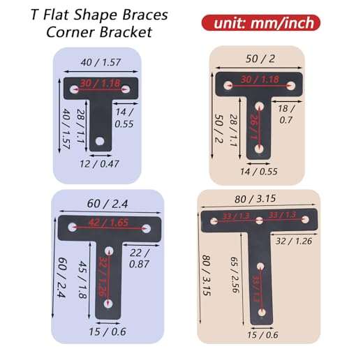 20pcs T Flat Shape Braces Corner Bracket, 50x50 mm Decorative Corner Brackets Mending Plate, Stainless Steel T-Shaped Bracket for Wood Furniture Fixing - size: T Black 50x50 mm