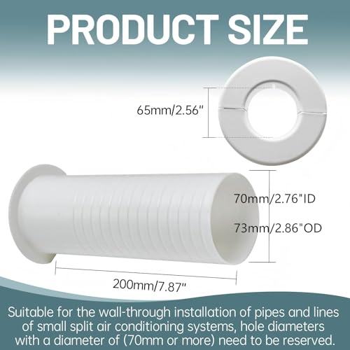 Mini Split Line Set Cover Wall Sleeve 2.87" OD 2.76" ID 7.87" Length, PVC AC Through Wall Pipe Sleeve for HVAC Air Conditioner Line Set Protection