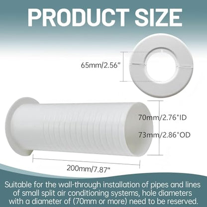 Mini Split Line Set Cover Wall Sleeve 2.87" OD 2.76" ID 7.87" Length, PVC AC Through Wall Pipe Sleeve for HVAC Air Conditioner Line Set Protection