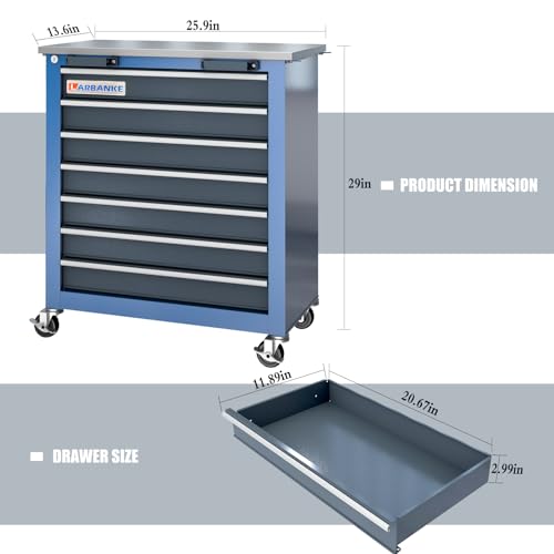 LARBANKE 7-Drawer Rolling Toolbox,Tool Box with 360° Lockable Wheels and Padded Feet,Tool Chest with Keyed Locking System and Drawer Liners,can be Combined Storage System with Tool Chest - style: 7 Drawer Rolling Tool Chest with feet pad