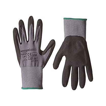 Amazon Basics Micro-Foam Nitrile Coated Safety Work Gloves, Nylon Liner Fiber, Touch Screen Compatible, Grey, Size 8, Medium, 6-Pack - size: Medium (Pack of 6)