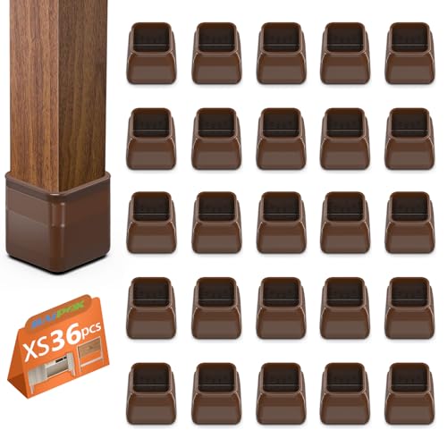 36pcs Square Chair Leg Floor Protectors, Felt Pads Chair Leg Protectors for Hardwood Floors, Silicone Furniture Feet Cups Covers Felt Pads, Prevents Scratches & Reduce Noise, Brown, X-Small - color: Brown-36pcs, size: Square XS(0.67''-0.87'')